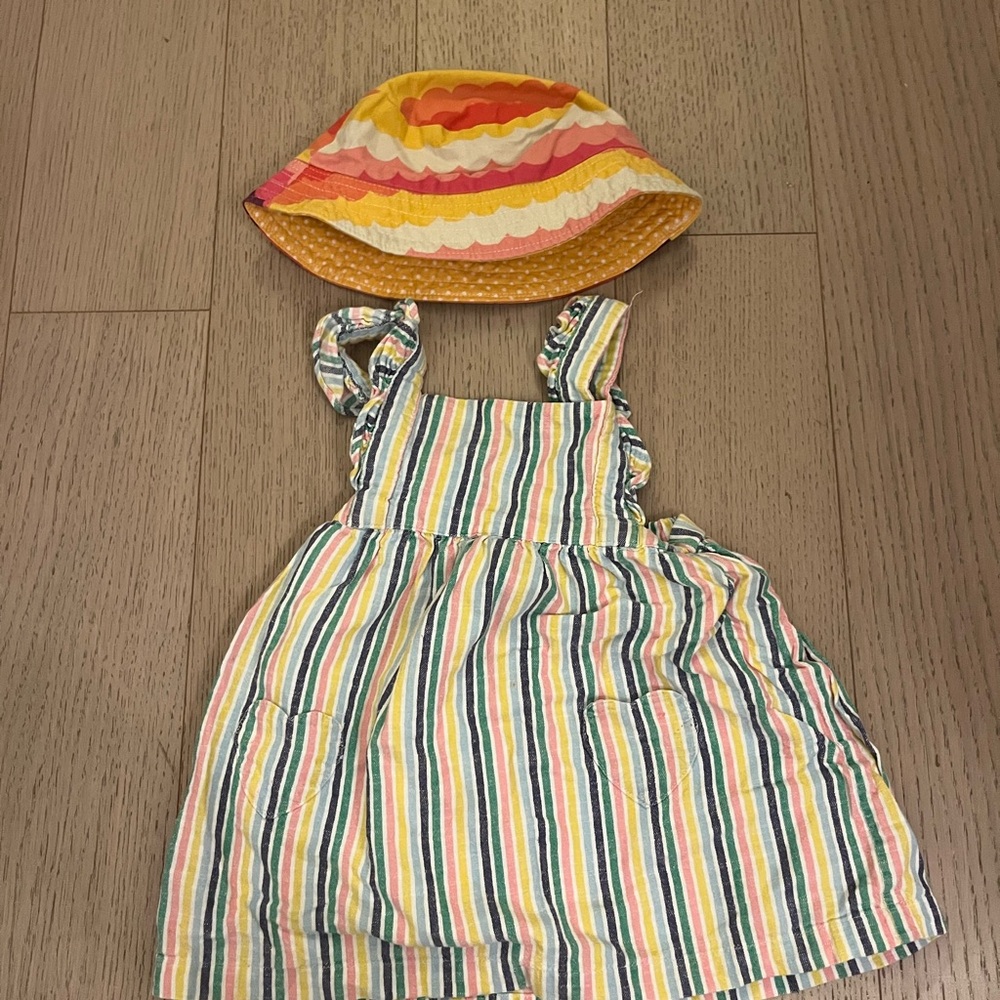 Baby Boden Colorful Striped Dress and Hat Set